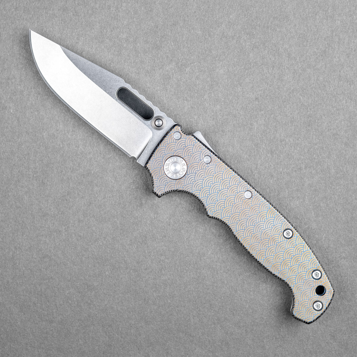 Demko x URBAN MG AD20 Slim - 20CV Clip Point w/ Blue Titanium Seigaiha (Custom)