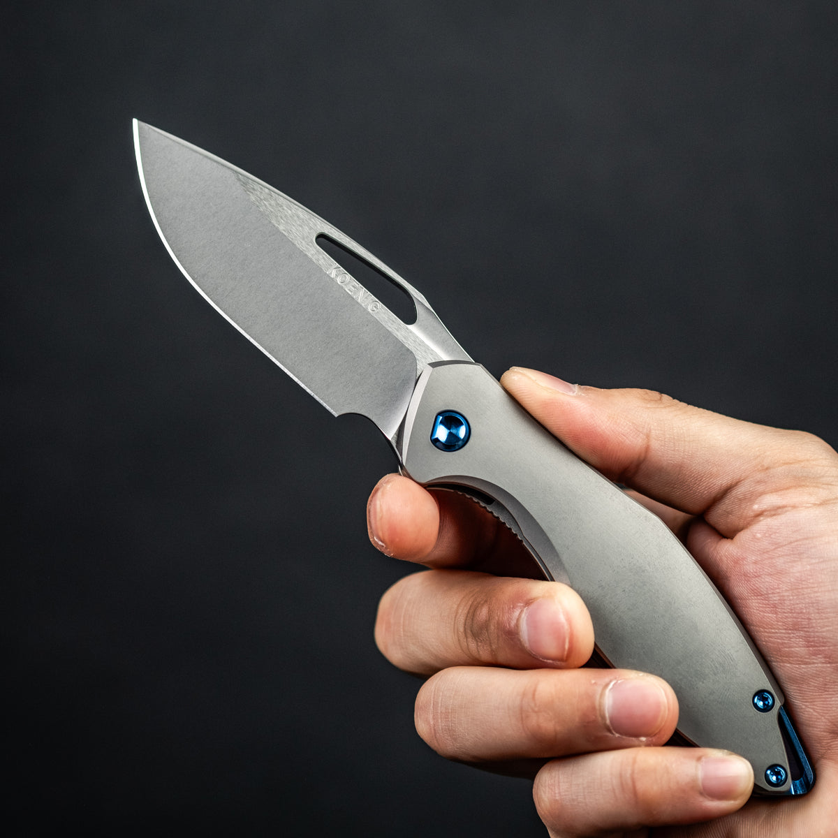 Koenig Mini Arius - Non-Flipper w/ Blue Anodized Ti Hardware & Burnished M390