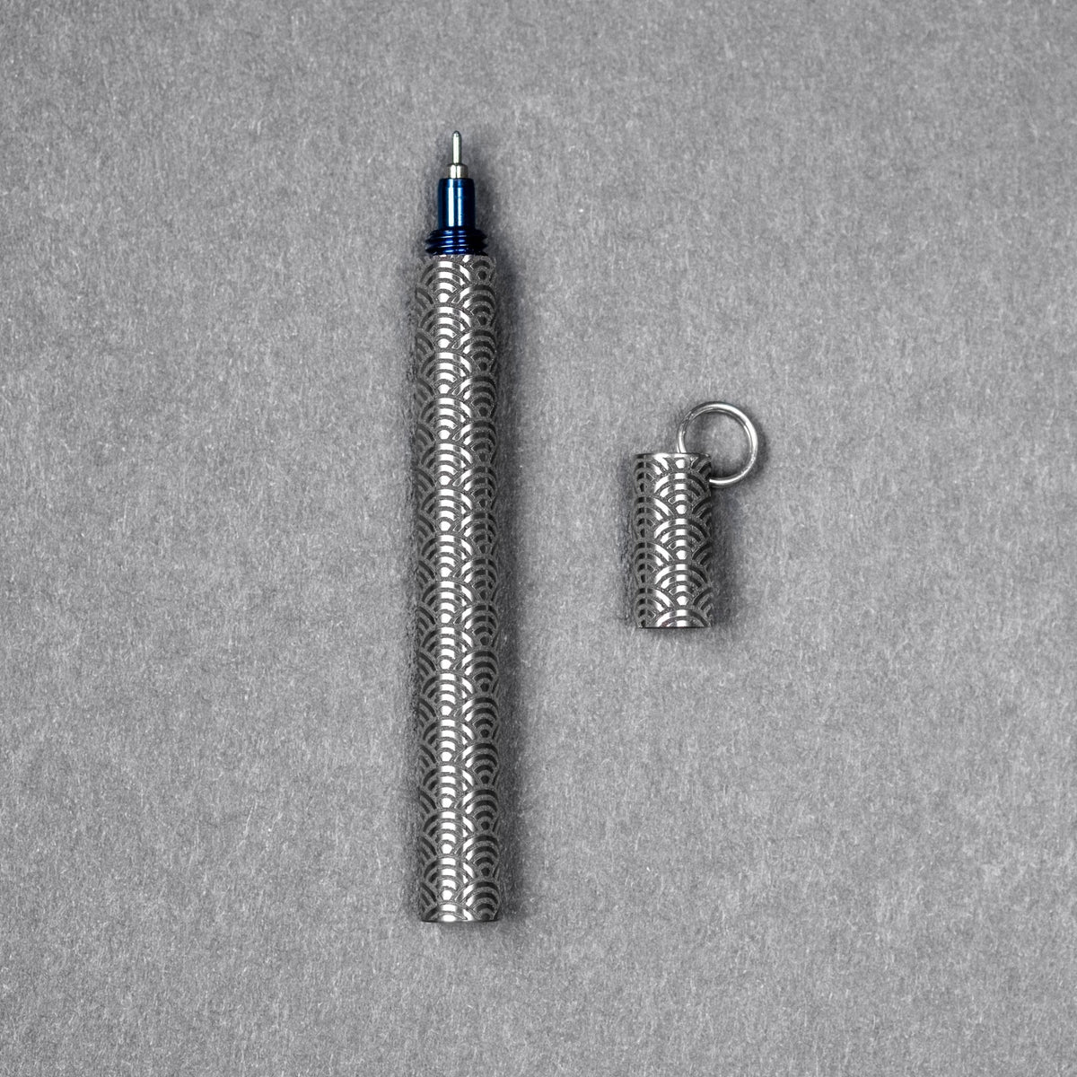 Blank Forces x URBAN CHROMA Titanium EDC Ink Keychain Pen - Blue Seigaiha - URBAN EDC®