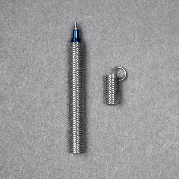 Blank Forces x URBAN CHROMA Titanium EDC Ink Keychain Pen - Blue Seigaiha - URBAN EDC®