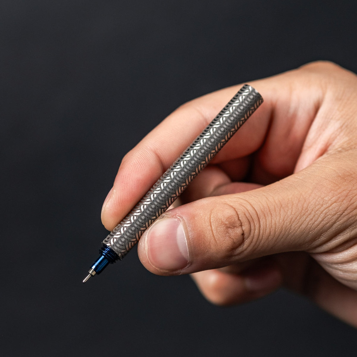 Blank Forces x URBAN CHROMA Titanium EDC Ink Keychain Pen - Blue Seigaiha - URBAN EDC®