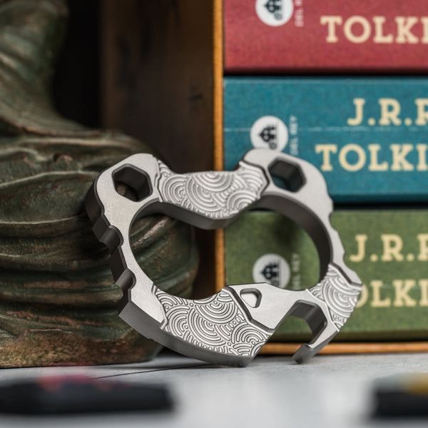 Cahp Tools x URBAN Panda V4 - Bead Blasted Titanium w/ Chaos Seigaiha™ - URBAN EDC®