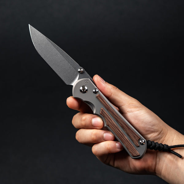 Chris Reeve Large Inkosi - Drop Point Magnacut & Glass Blasted Titanium w/ Natural Canvas Micarta Inlay - URBAN EDC®