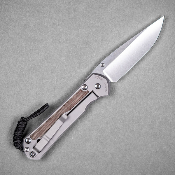 Chris Reeve Large Sebenza 31 - Drop Point Magnacut & Glass Blasted Titanium w/ Natural Canvas Micarta Inlay - URBAN EDC®