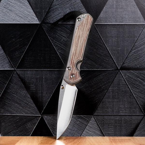 Chris Reeve Large Sebenza 31 Polished Drop Point - Natural Canvas Micarta - URBAN EDC®