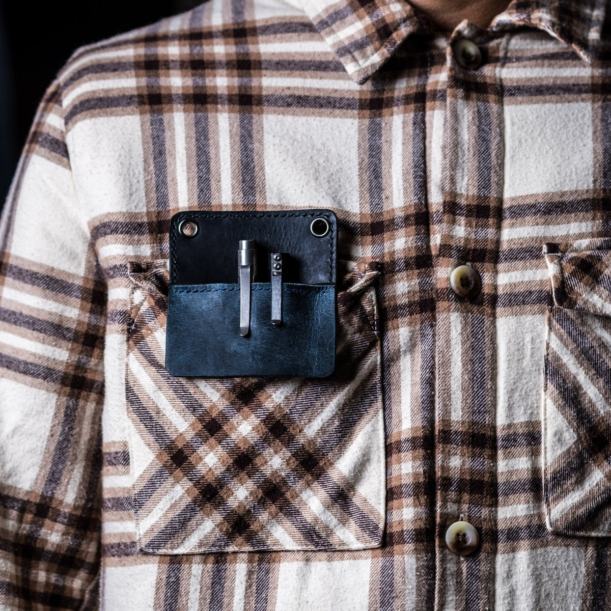 Concord Pocket Protector - Black & Blue Full - Grain Buffalo Leather - URBAN EDC®