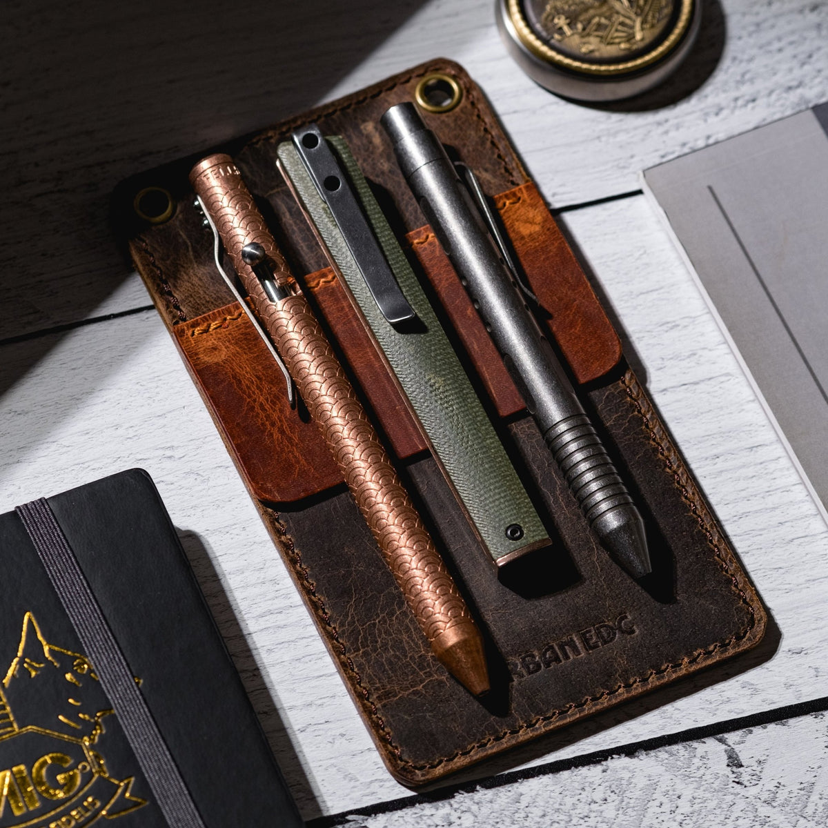Concord Pocket Protector - Tan & Burnt Orange Full - Grain Buffalo Leather - URBAN EDC®