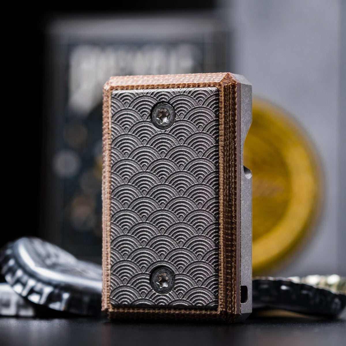 CrowGear Don't Worry Stone - Brown Micarta & Titanium Seigaiha (Exclusive) - URBAN EDC®
