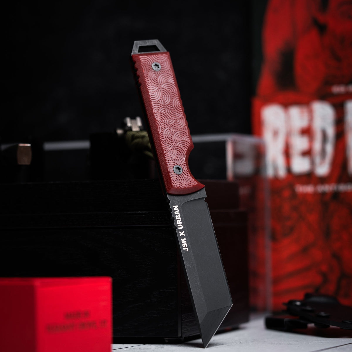 Drop Date (01/14): JSK x URBAN Tanto - Black Cerakote Nitro - V & Ruby Red G10 w/ Chaos Seigaiha™ - URBAN EDC®