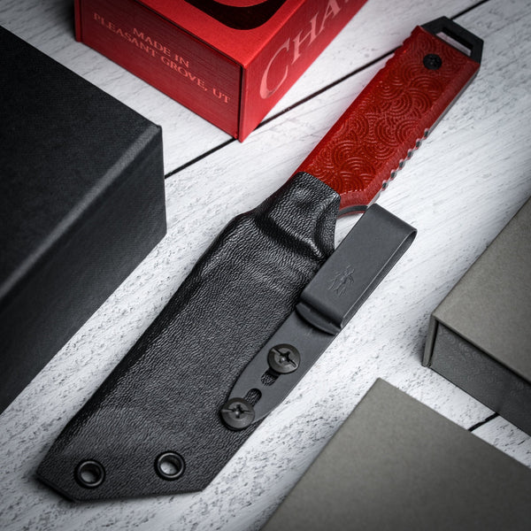 Drop Date (01/14): JSK x URBAN Tanto - Black Cerakote Nitro - V & Ruby Red G10 w/ Chaos Seigaiha™ - URBAN EDC®
