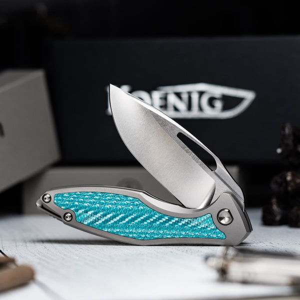 Drop Date (02/04): Koenig Arius Non - Flipper - Brightwashed w/ Polished Flats M390 & Aqua Teal Twill Inlay - URBAN EDC®
