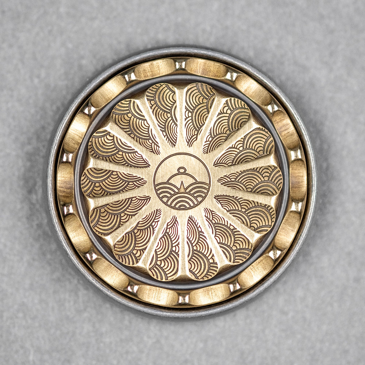 Drop Date (03/11): Umburry x URBAN Mid - Size Spoked Haptic Coin - Brass & Ti Seigaiha w/ Old School Compass (Yamato Exclusive) - URBAN EDC®