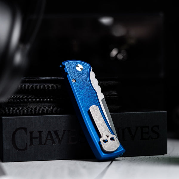 Drop Date (04/01): Chaves x Pro - Tech x URBAN Redencion 229 - Stonewashed S35VN & Blue Aluminum w/ Chaos Seigaiha™ - URBAN EDC®