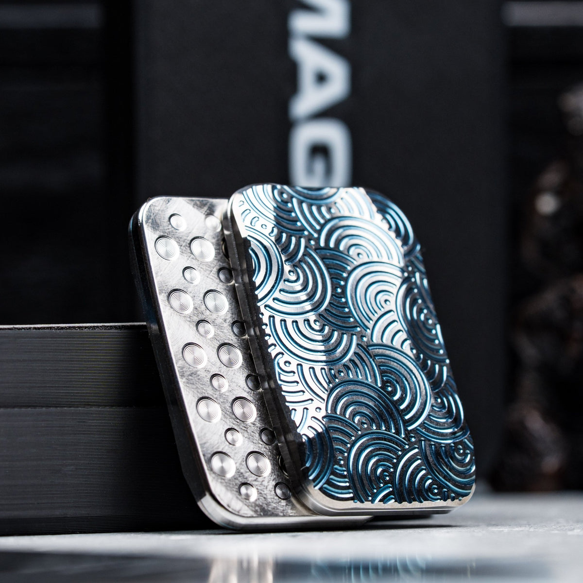 Drop Date (04/15): Magnus x URBAN Squashed Toad Fidget Slider - Light Blue Titanium w/ Chaos Seigaiha™ & SS Swiss Plates - URBAN EDC®