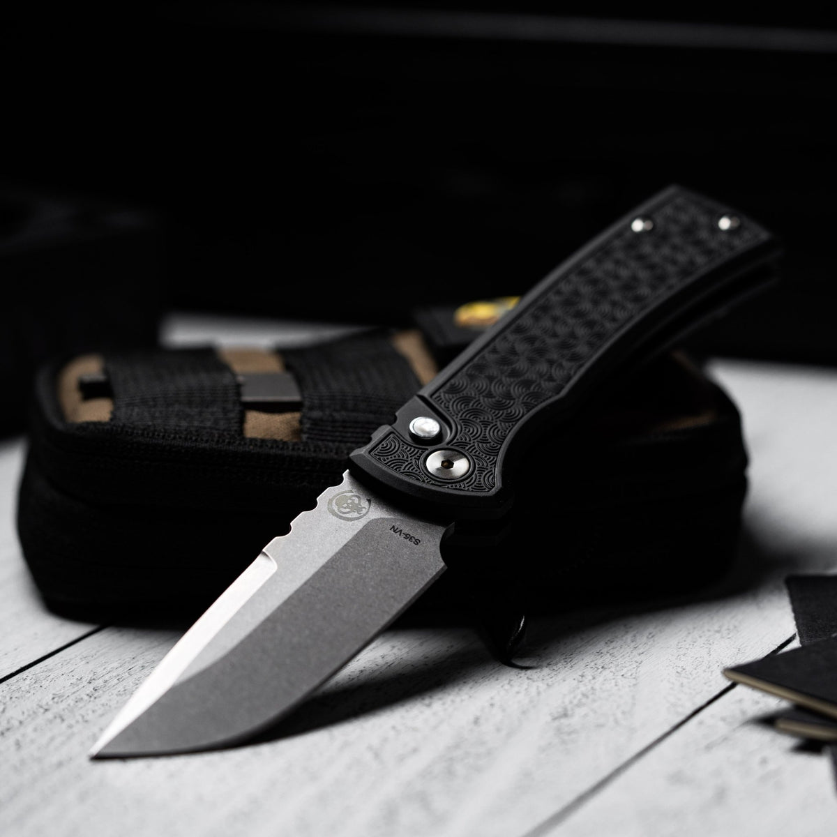 Drop Date (04/22): Chaves x Pro - Tech x URBAN Redencion 229 - Stonewashed S35VN & Black Aluminum w/ Chaos Seigaiha™ - URBAN EDC®