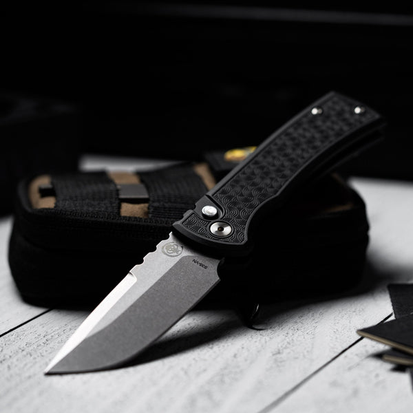 Drop Date (04/22): Chaves x Pro - Tech x URBAN Redencion 229 - Stonewashed S35VN & Black Aluminum w/ Chaos Seigaiha™ - URBAN EDC®