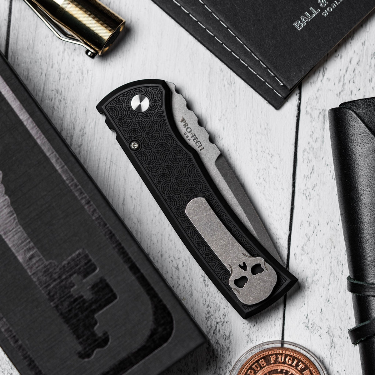 Drop Date (04/22): Chaves x Pro - Tech x URBAN Redencion 229 - Stonewashed S35VN & Black Aluminum w/ Chaos Seigaiha™ - URBAN EDC®