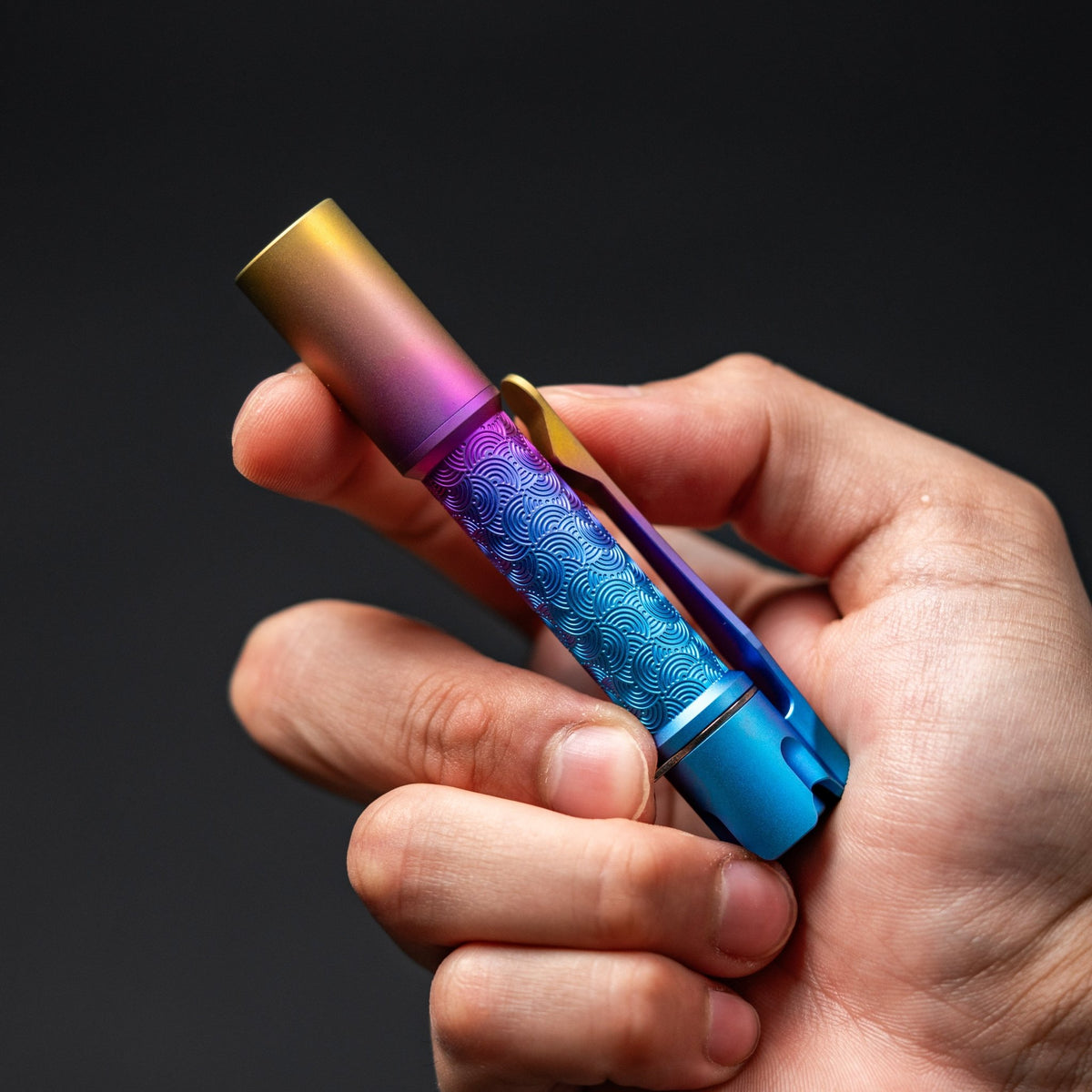 Drop Date (05/27): Reylight x URBAN Pineapple Mini Flashlight - Fade Rainbow Ti Chaos Seigaiha™ w/ Milled Ti Clip - URBAN EDC®