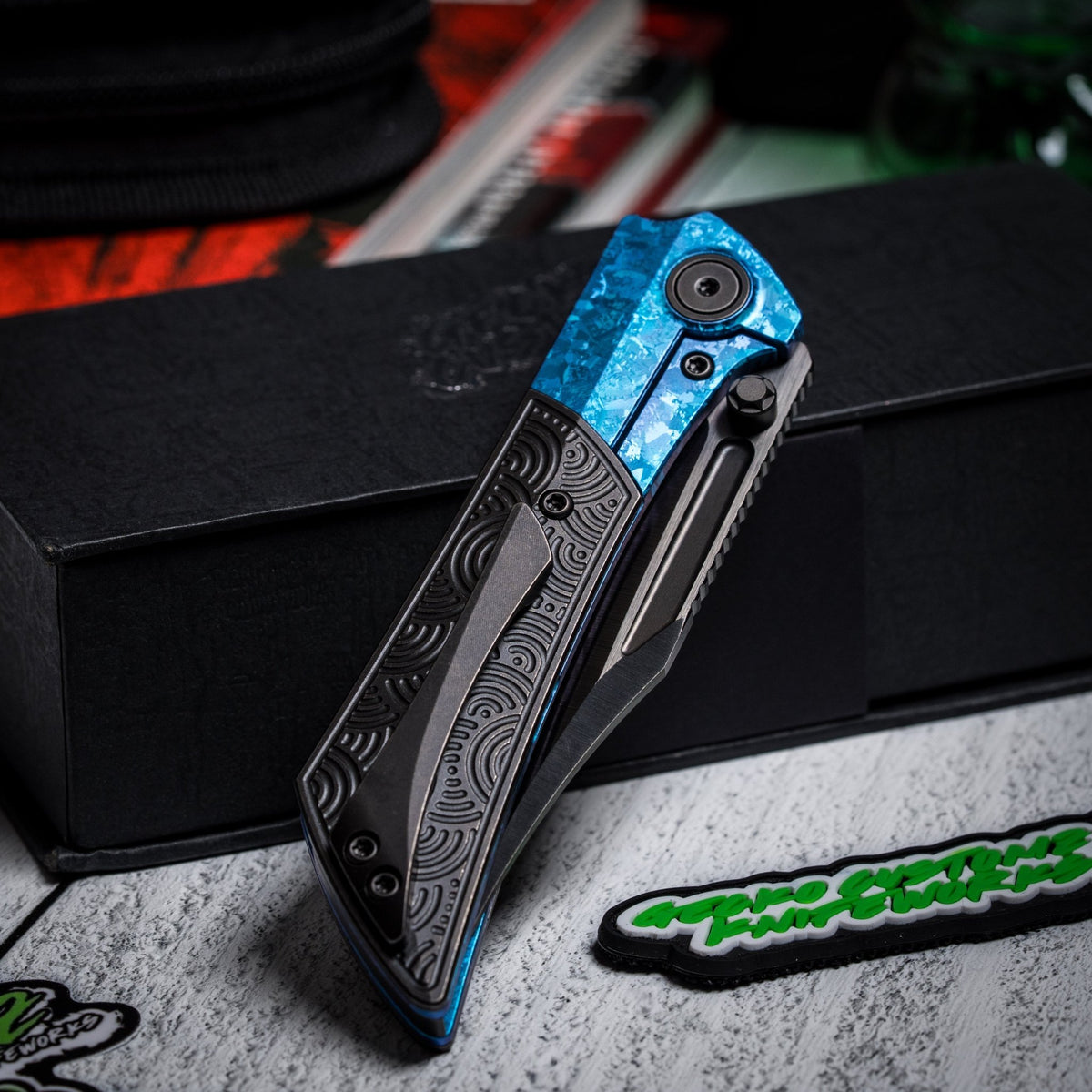 Drop Date (07/01): Gecko x URBAN Dune - Belt Satin DLC Vanax & Blackwashed Ti Chaos Seigaiha™ w/ Blurple Crystal Ti Bolster - URBAN EDC®