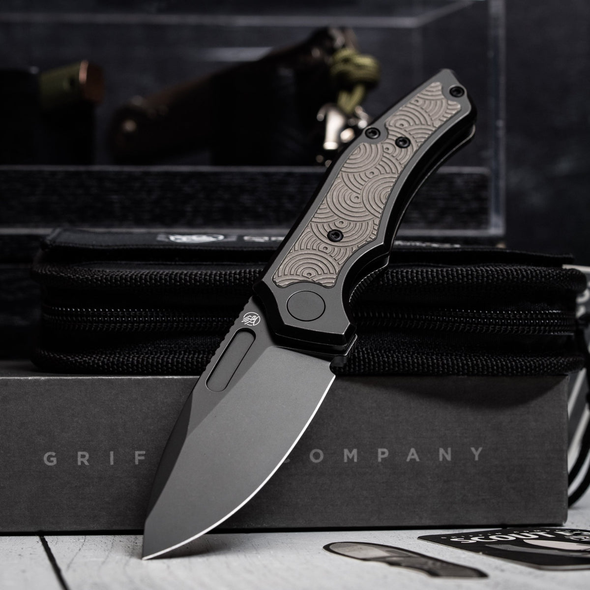 Drop Date (07/08): Griffin Co x URBAN Scout F3 Folder - Blackwashed Magnacut & Blackwashed Titanium w/ Grey Chaos Seigaiha™ - URBAN EDC®