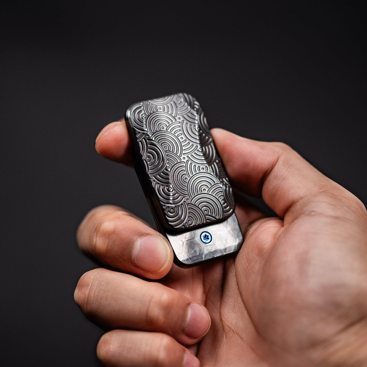 Drop Date (07/29): Magnus x URBAN Squashed Toad Fidget Slider - Battleworn Blue Zirconium w/ Chaos Seigaiha™ & Zirc X-Plate - URBAN EDC®