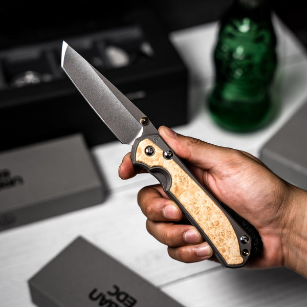 Drop Date (09/09): Chris Reeve Large Sebenza 31 - Tanto Magnacut & Glass Blasted Titanium w/ Box Elder Inlay - URBAN EDC®