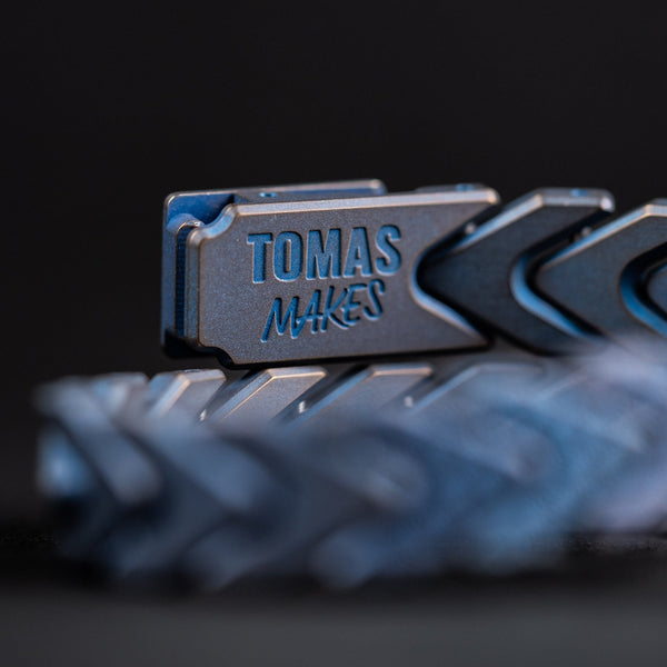 Drop Date (09/16): Tomas Makes x URBAN Vector Bracelet - Blue & Gold Brush Stonewash Titanium w/ Seigaiha (Custom) - URBAN EDC®
