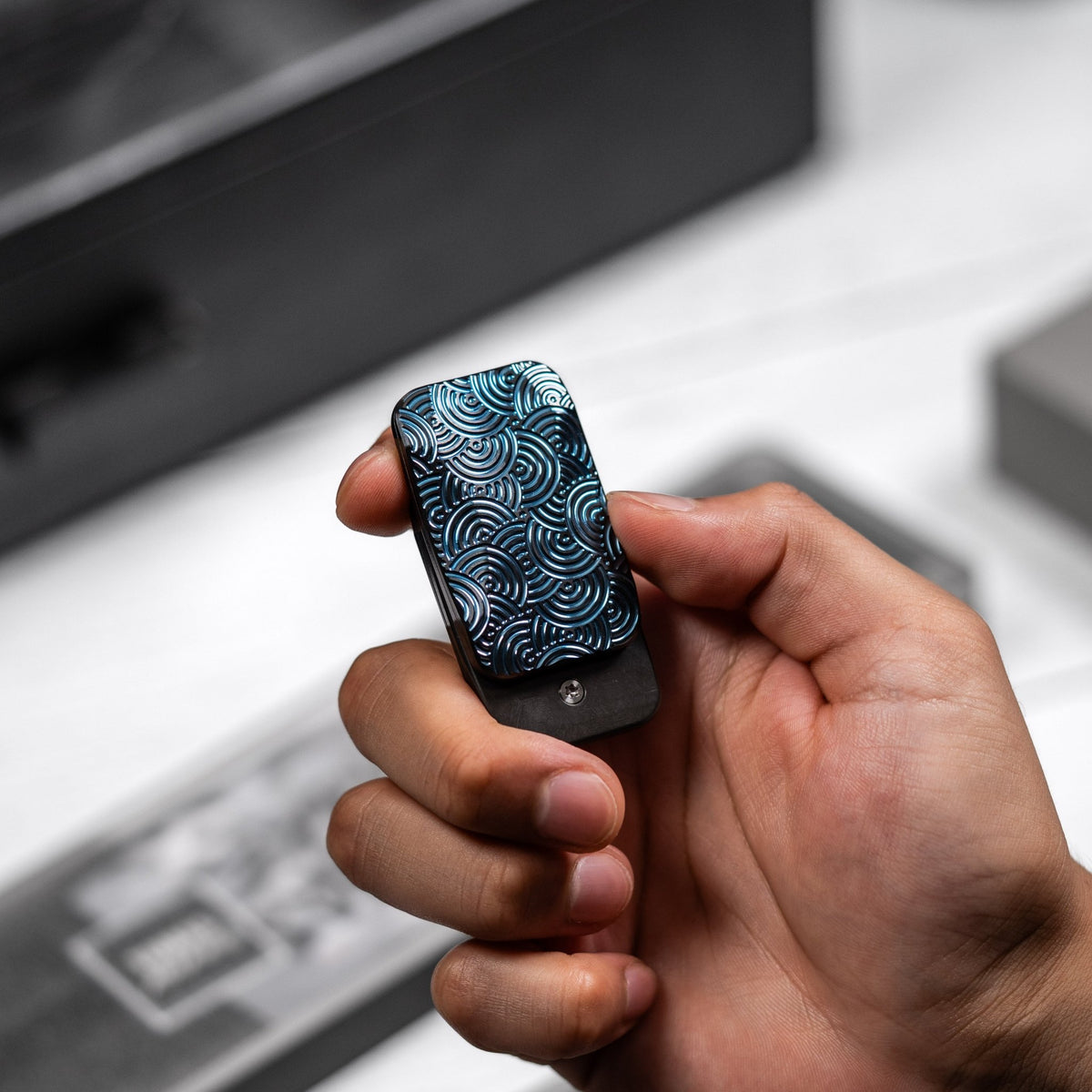 Drop Date (09/23): Magnus x URBAN Squashed Toad Fidget Slider - Blue Zirconium w/ Chaos Seigaiha™ & Zirc X-Plate - URBAN EDC®