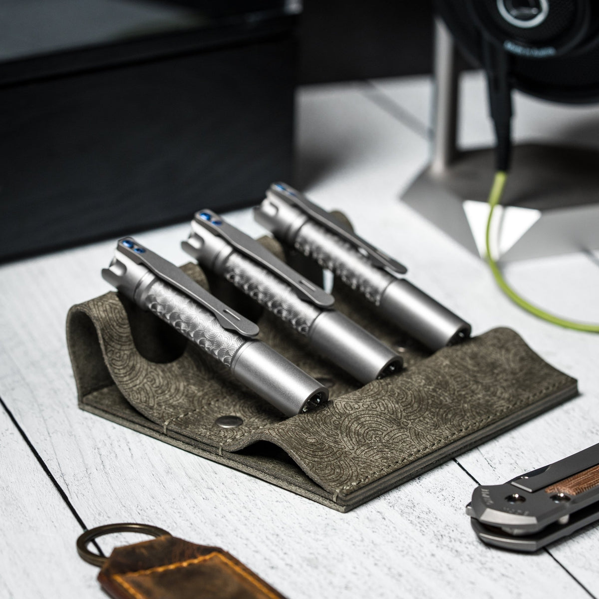Drop Date (12/23): EL Mercantile x URBAN Leather Torch Valet - Grey Chaos Seigaiha™ (Custom) - URBAN EDC®