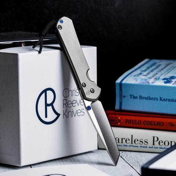 Drop Date (2026/01/07): Chris Reeve Large Sebenza 31 Tanto - Magnacut & Glass Blasted Titanium w/ Blue Accents - URBAN EDC®