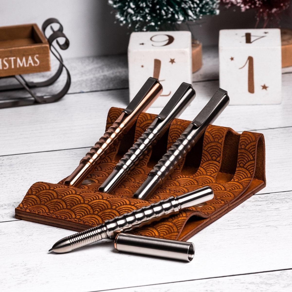 EL Mercantile Leather Pen Valet - Seigaiha Tan (Custom) - URBAN EDC®