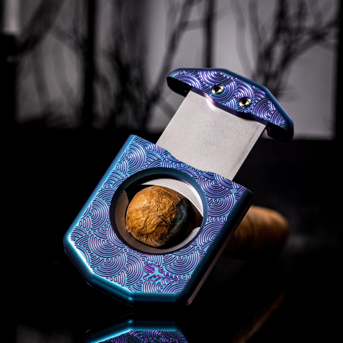 Griffworx x URBAN Scarab Cigar Cutter - Blue Purple Titanium Chaos Seigaiha - URBAN EDC®