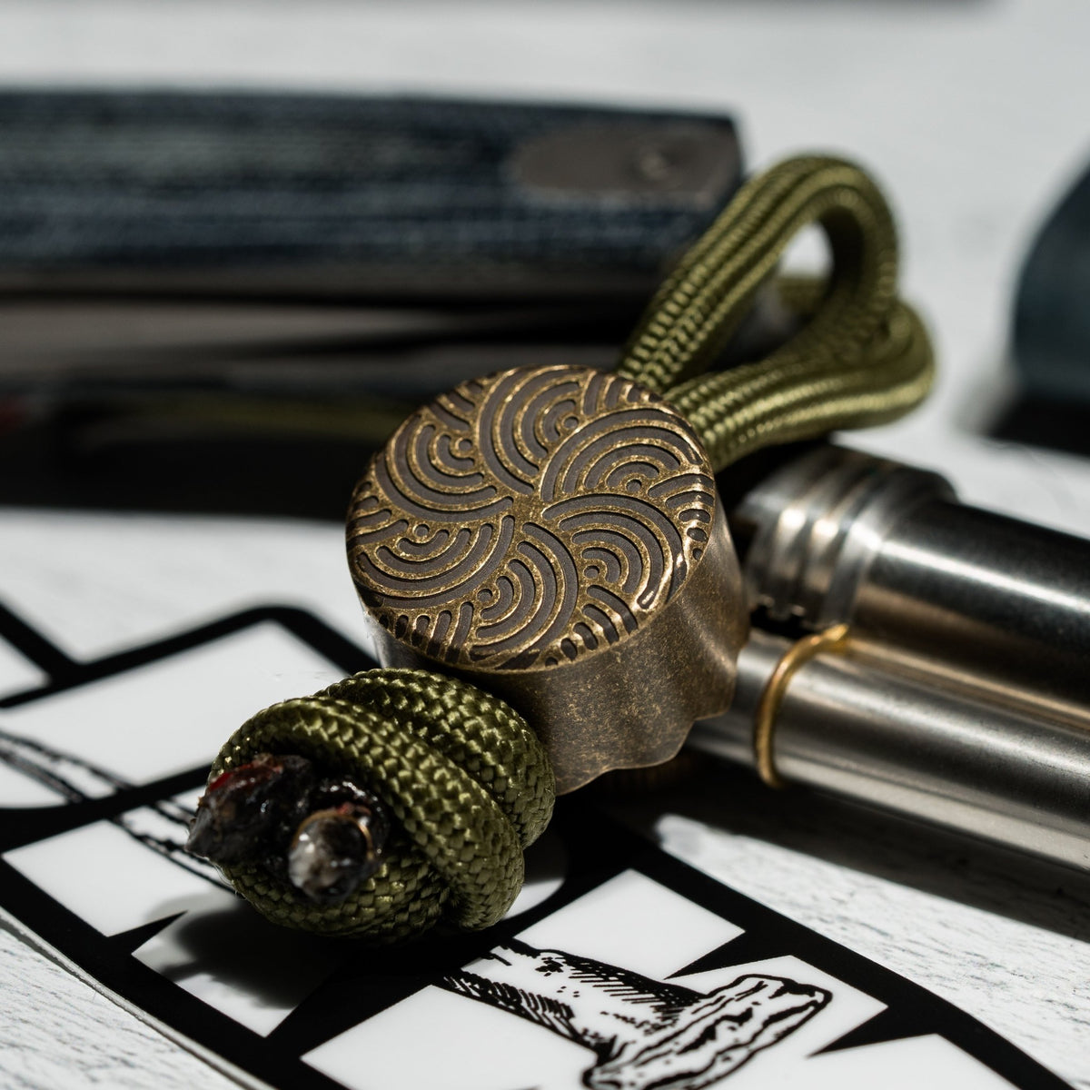JRW Gear x URBAN Curator Lanyard Bead - Aged Brass w/ Chaos Seigaiha - URBAN EDC®