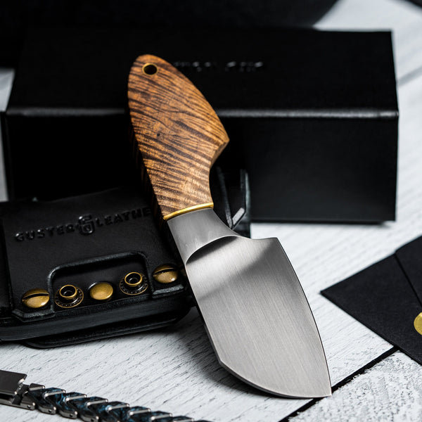 JSK Mini Cleaver - Stabilized Hawaiian Koa & Brass Spacer (Custom) - URBAN EDC®