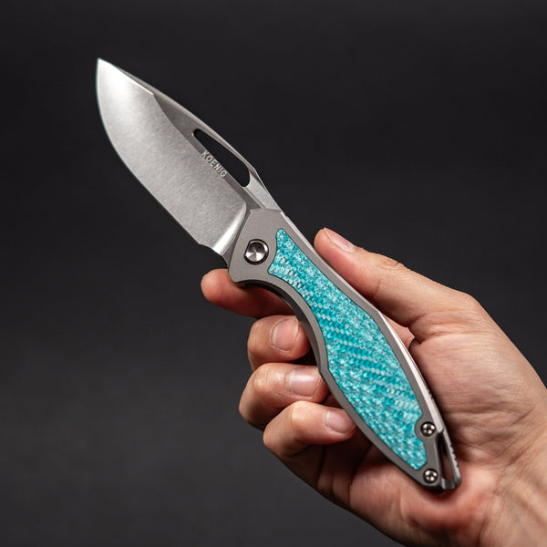 Koenig Arius Non - Flipper - Brightwashed w/ Polished Flats M390 & Aqua Teal Twill Inlay - URBAN EDC®