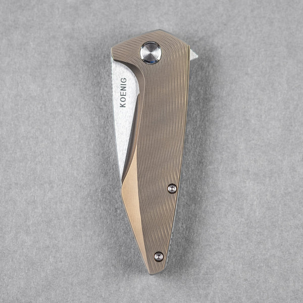 Koenig Mini Goblin Flipper - Brightwashed w/ Polished Flats M390 & Bronze Anodized Titanium w/ Sea Pattern - URBAN EDC®