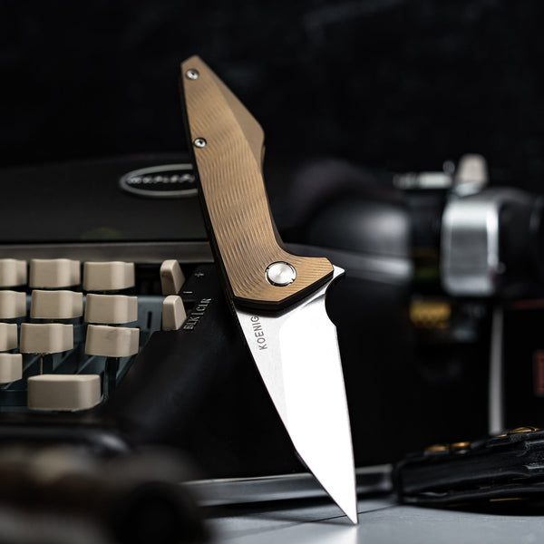 Koenig Mini Goblin Flipper - Brightwashed w/ Polished Flats M390 & Bronze Anodized Titanium w/ Sea Pattern - URBAN EDC®