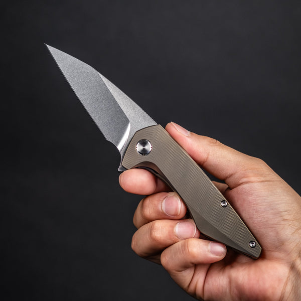 Koenig Mini Goblin Flipper - Brightwashed w/ Polished Flats M390 & Bronze Anodized Titanium w/ Sea Pattern - URBAN EDC®