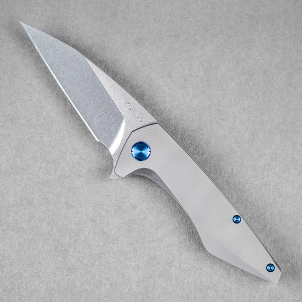 Koenig Mini Goblin Flipper - Brightwashed w/ Polished Flats M390 & Plain Titanium w/ Sea Pattern - URBAN EDC®