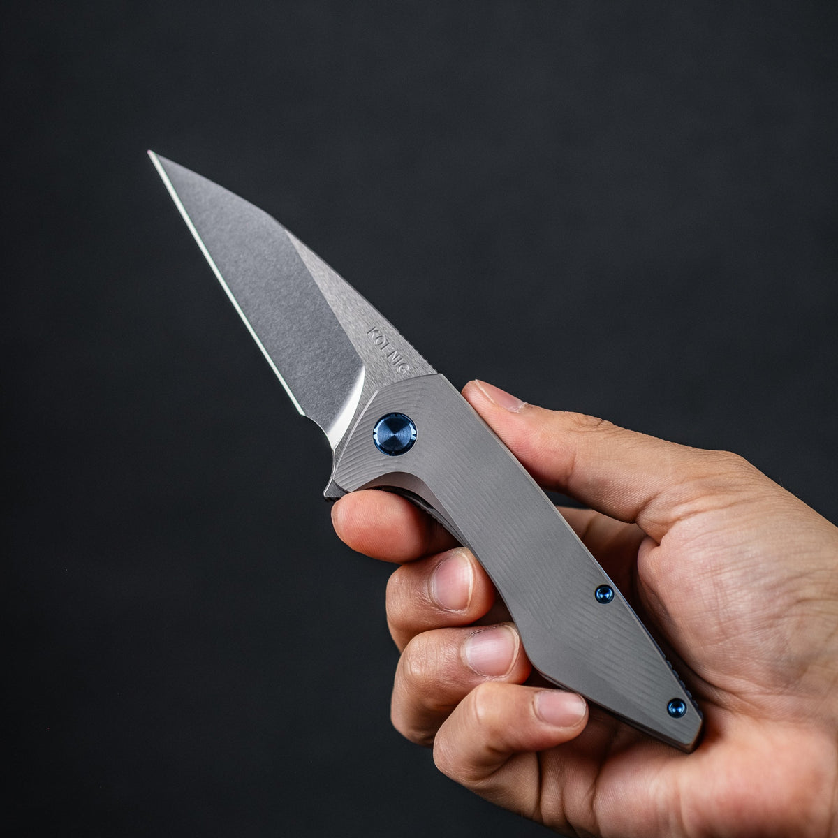 Koenig Mini Goblin Flipper - Brightwashed w/ Polished Flats M390 & Plain Titanium w/ Sea Pattern - URBAN EDC®