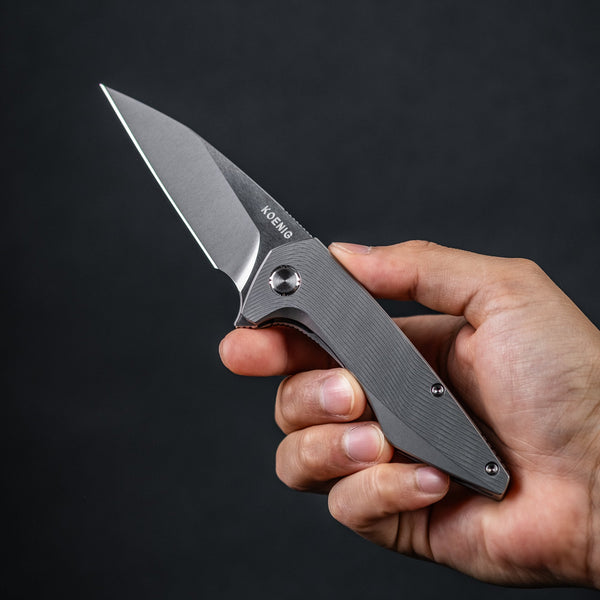 Koenig Mini Goblin Flipper - Burnished w/ Polished Flats M390 & Burnished Titanium w/ Sea Pattern - URBAN EDC®