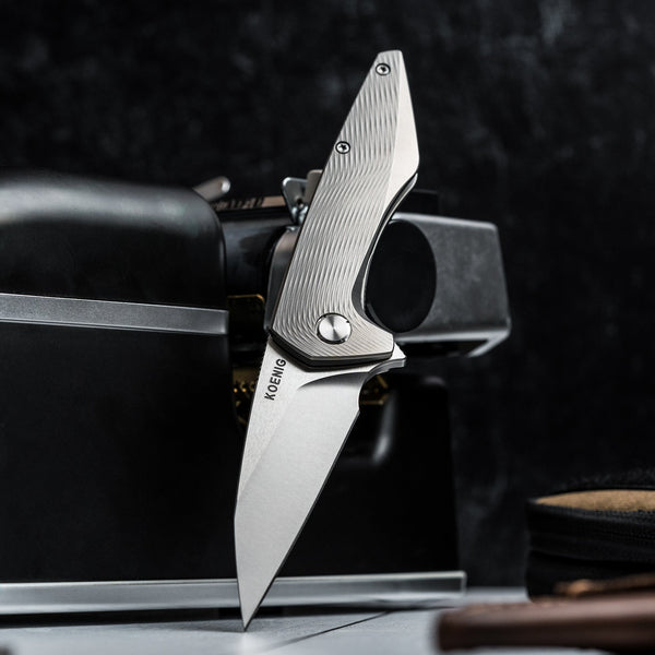Koenig Mini Goblin Flipper - Burnished w/ Polished Flats M390 & Burnished Titanium w/ Sea Pattern - URBAN EDC®
