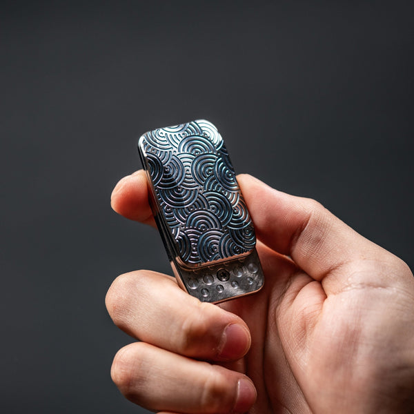 Magnus x URBAN Squashed Toad Fidget Slider - Light Blue Titanium w/ Chaos Seigaiha™ & SS Swiss Plates - URBAN EDC®