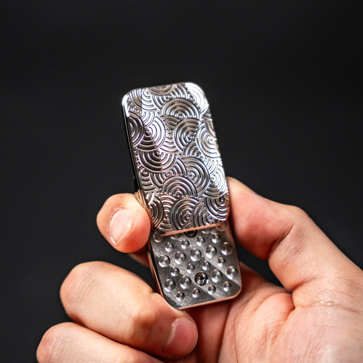 Magnus x URBAN Squashed Toad Fidget Slider - Natural Titanium w/ Chaos Seigaiha™ & SS Swiss Plates - URBAN EDC®
