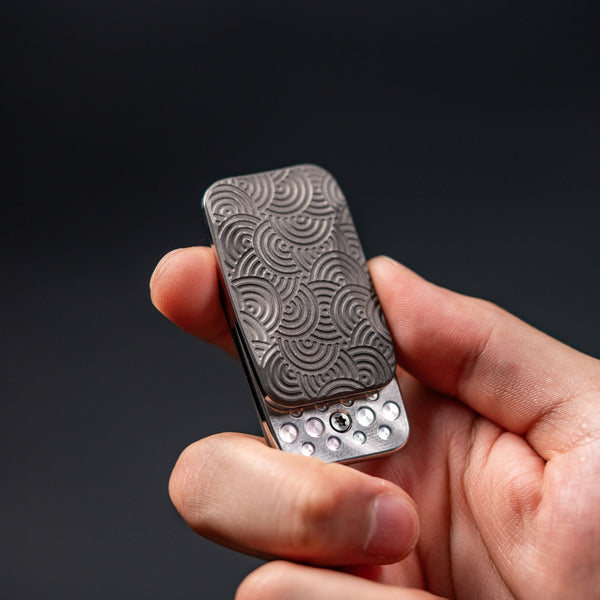 Magnus x URBAN Squashed Toad Fidget Slider - Stonewash Titanium w/ Chaos Seigaiha™ & SS Swiss Plates - URBAN EDC®
