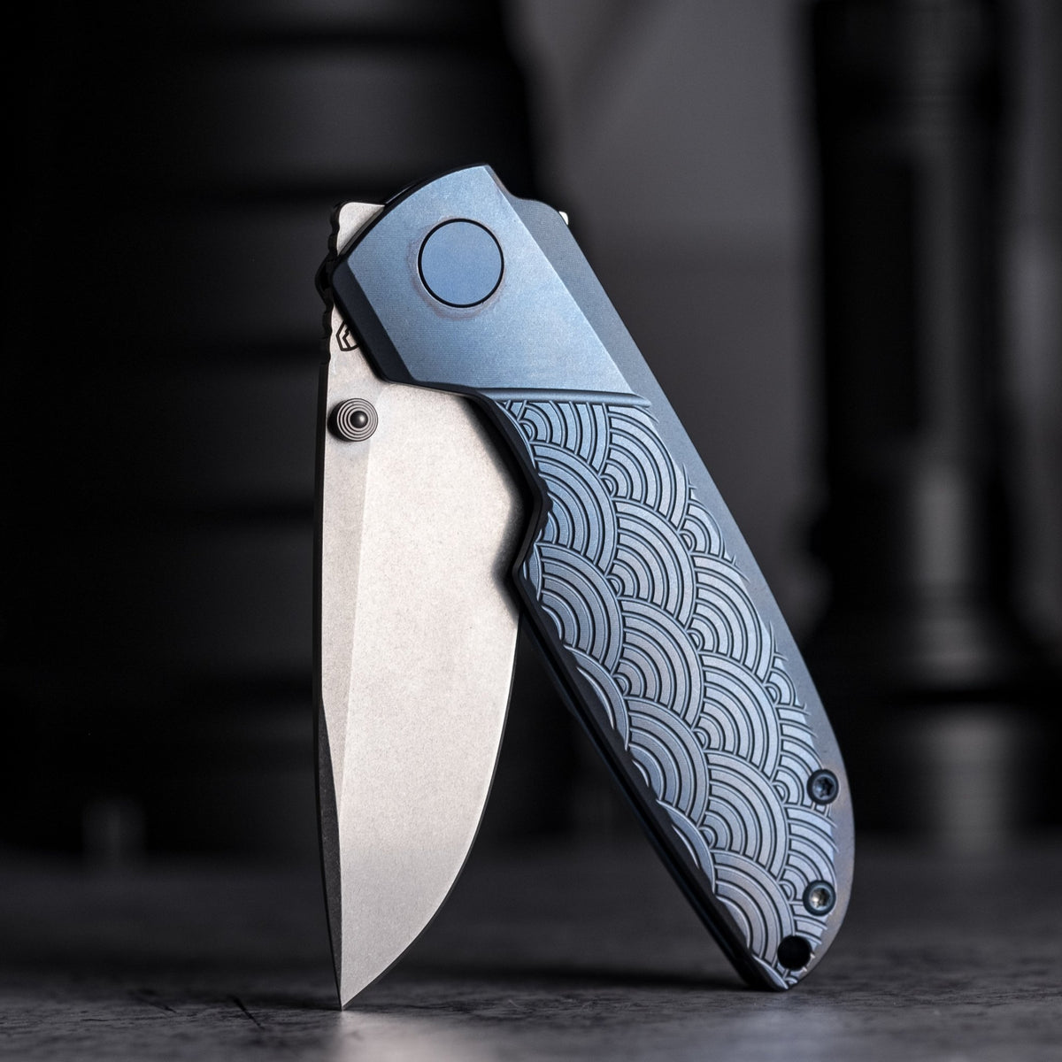 Matsey Basilisk Blue Seigaiha Engraved - Titanium (Limited) - URBAN EDC®