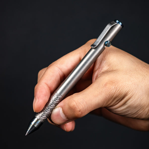 MIG x URBAN Bolt Action Pen - Seigaiha Titanium w/ Timascus Accents - URBAN EDC®