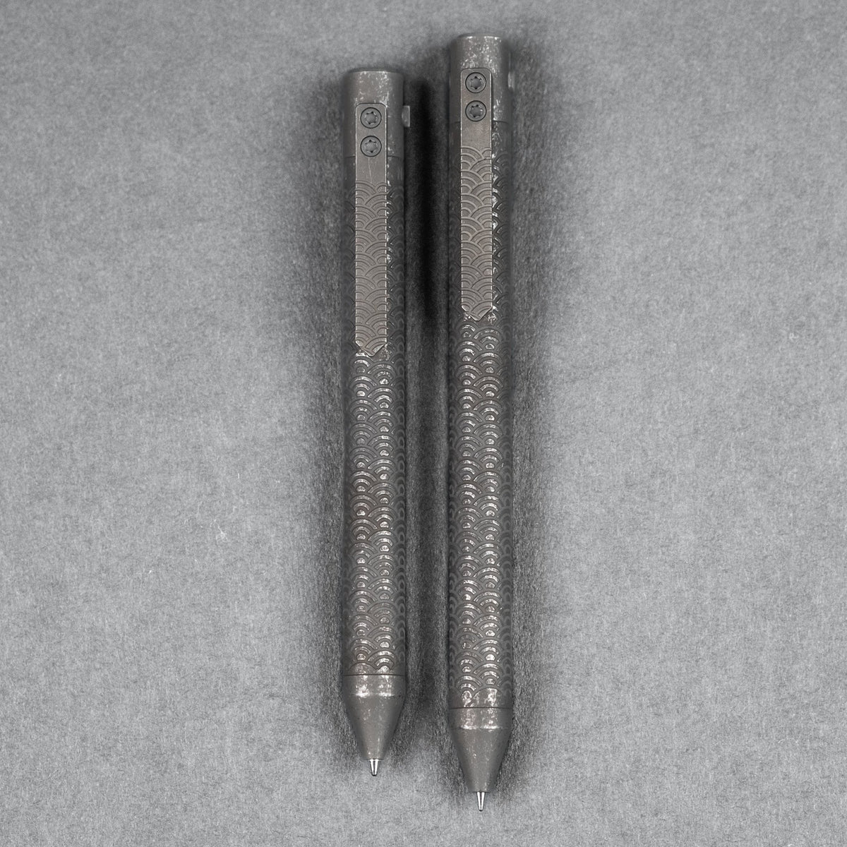 Nottingham Tactical x URBAN TiButton Single Lock Pen - Battle Ground Two - Tone Ti Seigaiha w/ Milled Seigaiha Clip - URBAN EDC®