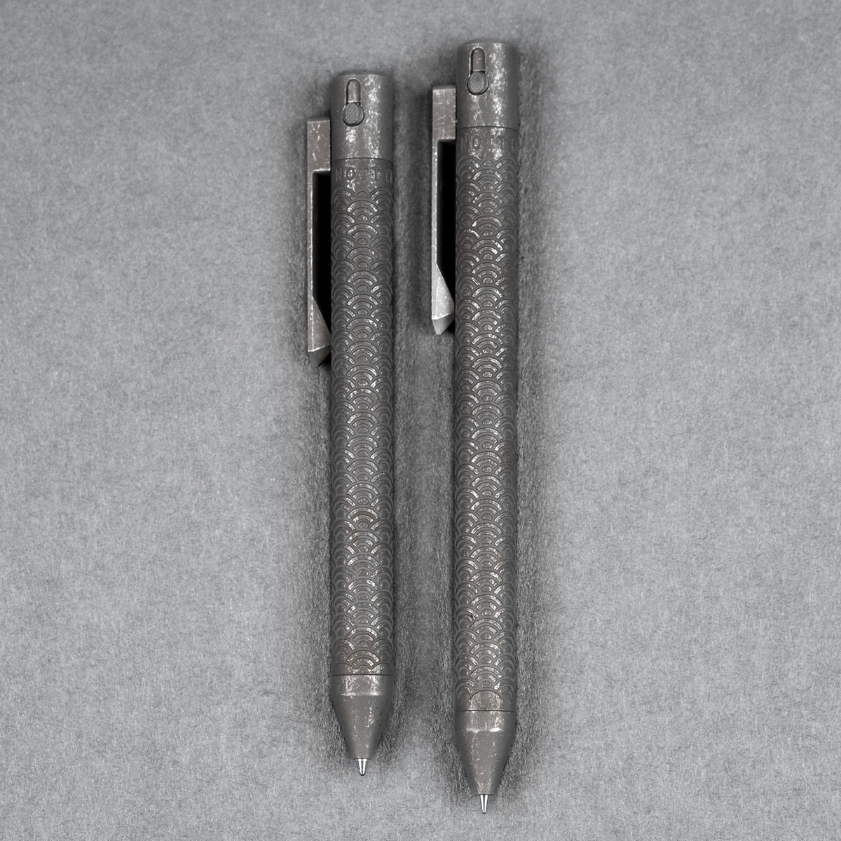 Nottingham Tactical x URBAN TiButton Single Lock Pen - Battle Ground Two - Tone Ti Seigaiha w/ Milled Seigaiha Clip - URBAN EDC®