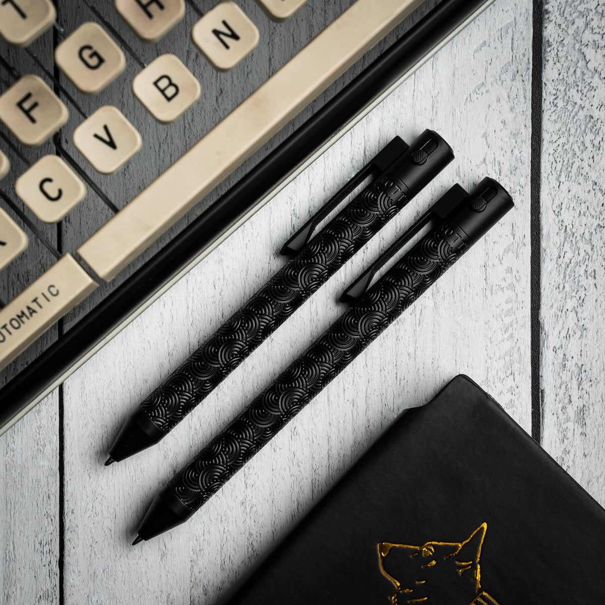 Nottingham Tactical x URBAN TiButton Single Lock Pen - Black Ti Cerakote Chaos Seigaiha w/ Milled Chaos Seigaiha Clip - URBAN EDC®
